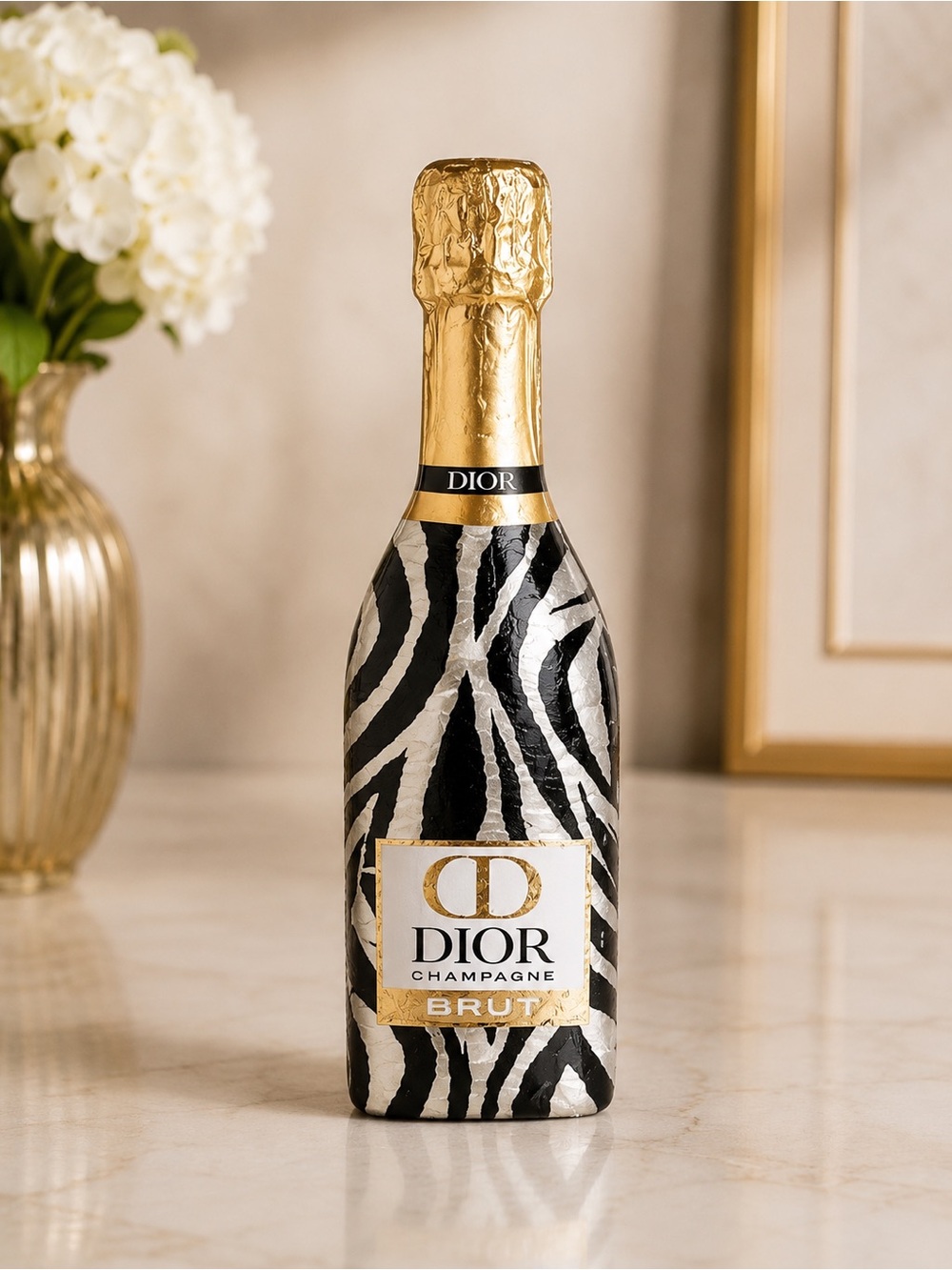 Dior Champagne Bottle Home Decor Zebra Print Glam Wall Art Accent NWT